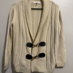 Sandro off-white/cream knit cardigan with leather and metal buckles size 1 = SM